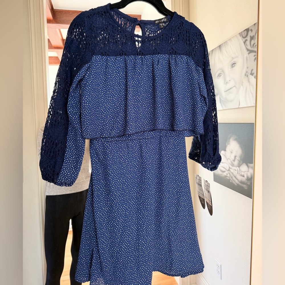 Navy Blue Lace Overlay Dress